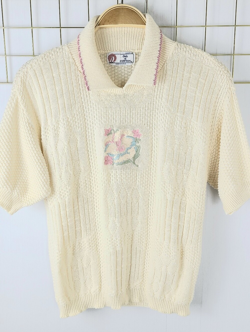 Vintage Isle of Cotton Made in USA Embroidered Coastal Grandpa Knit Sweater